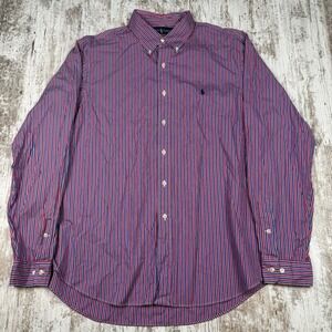 Ralph Lauren Custom Fit Shirt Men's 17.5/XL Pink Striped Button-Down Logo Dad